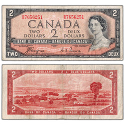 $2 1954 Bank of Canada Note Devil Face B/B Prefix BC-30a - Fine
