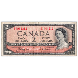 $2 1954 Bank of Canada Note Devil Face C/B Prefix BC-30a - F/VF