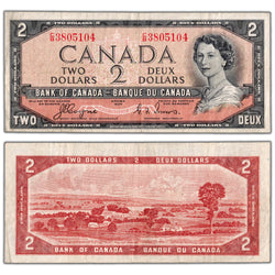 $2 1954 Bank of Canada Note Devil Face C/B Prefix BC-30a - About VF