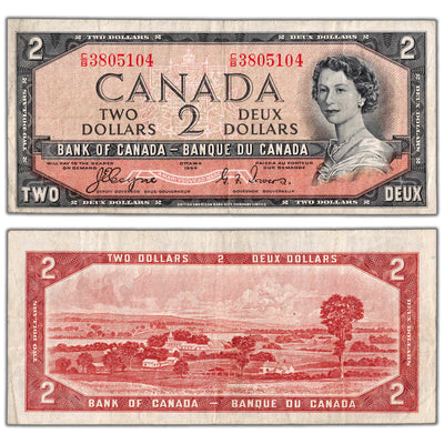 $2 1954 Bank of Canada Note Devil Face C/B Prefix BC-30a - About VF
