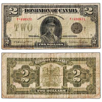 SOLD $2 1923 Dominion of Canada Note Black Seal Series T DC-26j - VG