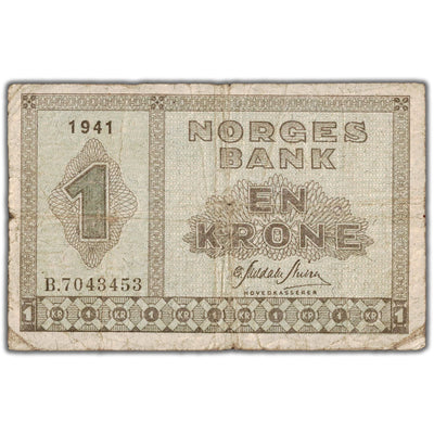 Norway 1941 1 One Krone Note P #15a - Circulated