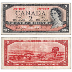 $2 1954 Bank of Canada Note Devil Face C/B Prefix BC-30a - F/VF