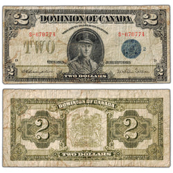 SOLD $2 1923 Dominion of Canada Note Blue Seal Series S DC-26i - VG