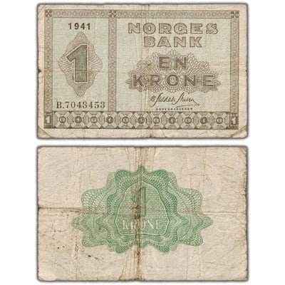 Norway 1941 1 One Krone Note P #15a - Circulated