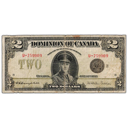 SOLD $2 1923 Dominion of Canada Note Black Seal Series U DC-26j -Fine