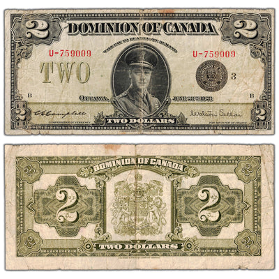 SOLD $2 1923 Dominion of Canada Note Black Seal Series U DC-26j -Fine