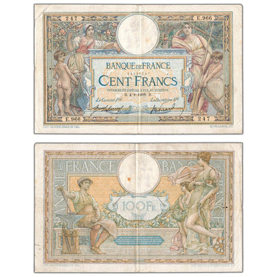 France 1909 100 Francs Note P #69 - Many Pinholes