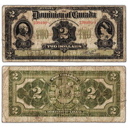SOLD $2 1914 Dominion of Canada Note No Seal Curved Line Series J DC-22a-i - Circulated