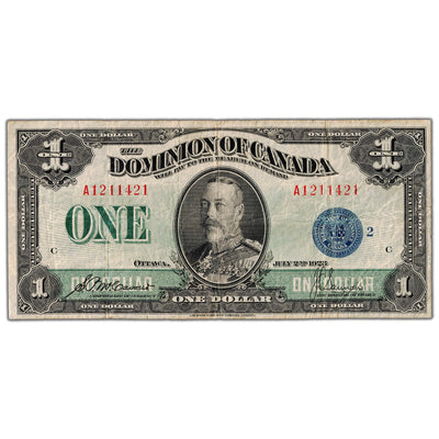 $1 1923 Dominion of Canada Note Blue Seal Series A DC-25h - F/VF