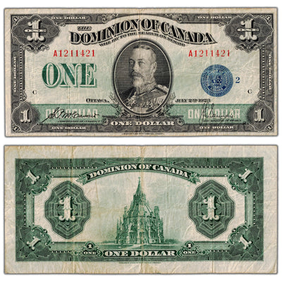 $1 1923 Dominion of Canada Note Blue Seal Series A DC-25h - F/VF
