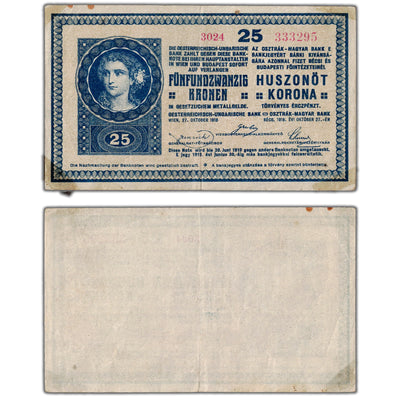 Hungary 1918 25 Kronen Note P #13 - VF (tape)