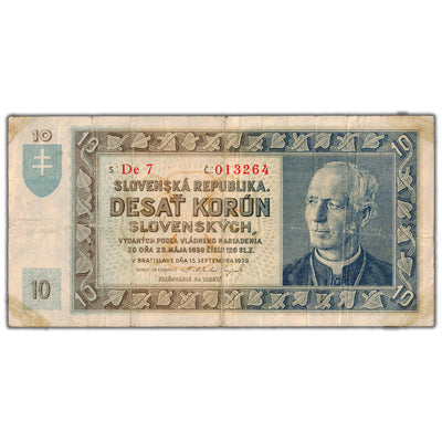 Slovakia 1939 10 Korun Note P #4a - Tape