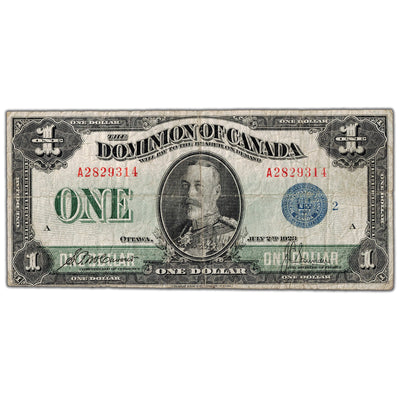 $1 1923 Dominion of Canada Note Blue Seal Series A DC-25h - Fine