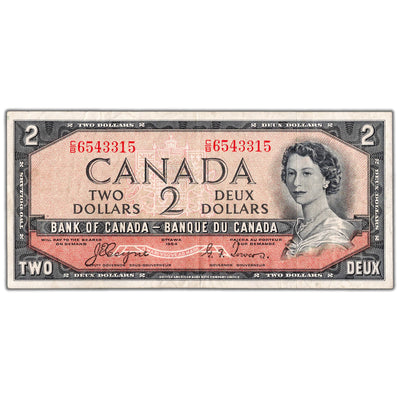 $2 1954 Bank of Canada Note Devil Face C/B Prefix BC-30a - VF/EF