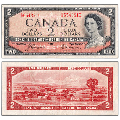 $2 1954 Bank of Canada Note Devil Face C/B Prefix BC-30a - VF/EF