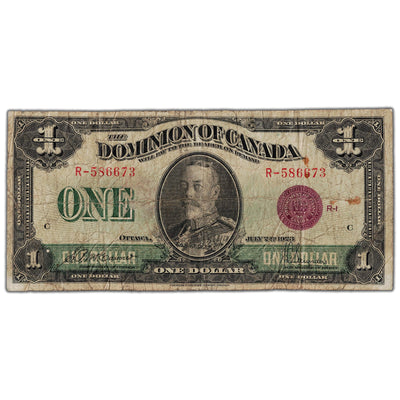 $1 1923 Dominion of Canada Note Bronze Seal Series R DC-25e - VG (spots)