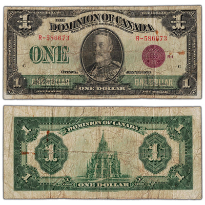 $1 1923 Dominion of Canada Note Bronze Seal Series R DC-25e - VG (spots)