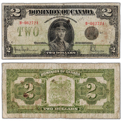 SOLD $2 1923 Dominion of Canada Note Black Seal Series B DC-26a - VG&nbsp;