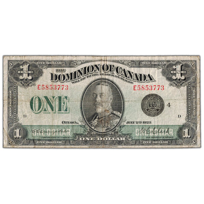 $1 1923 Dominion of Canada Note Black Seal Series E DC-25o - Fine