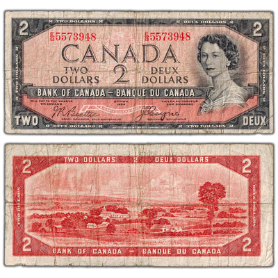 $2 1954 Bank of Canada Note Devil Face E/B Prefix BC-30b - Circulated