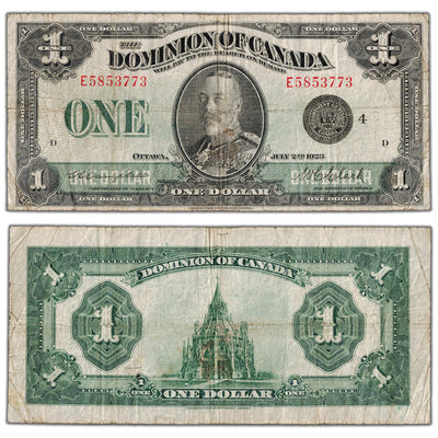 $1 1923 Dominion of Canada Note Black Seal Series E DC-25o - Fine