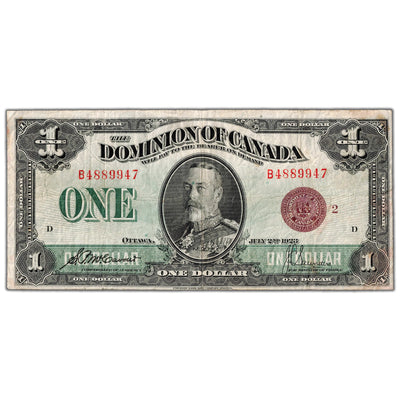 SOLD $1 1923 Dominion of Canada Note Bronze Seal Series B DC-25i - F/VF