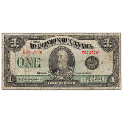 SOLD $1 1923 Dominion of Canada Note Black Seal Series E DC-25o - VG