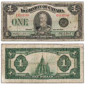 SOLD $1 1923 Dominion of Canada Note Black Seal Series E DC-25o - VG