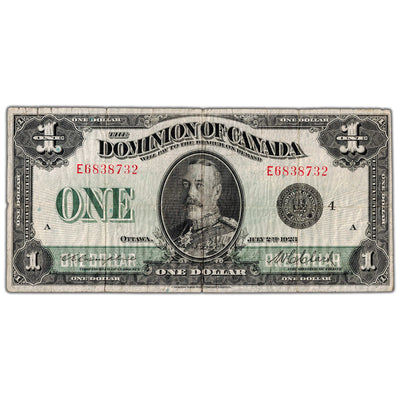 $1 1923 Dominion of Canada Note Black Seal Series E DC-25o - Circulated (tears)