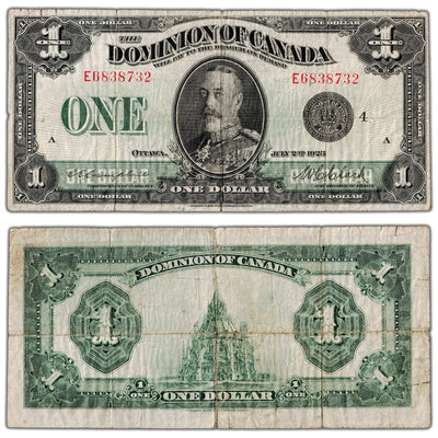 $1 1923 Dominion of Canada Note Black Seal Series E DC-25o - Circulated (tears)