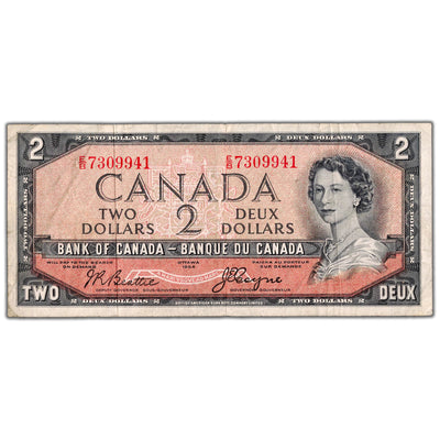 $2 1954 Bank of Canada Note Devil Face E/B Prefix BC-30b - F/VF