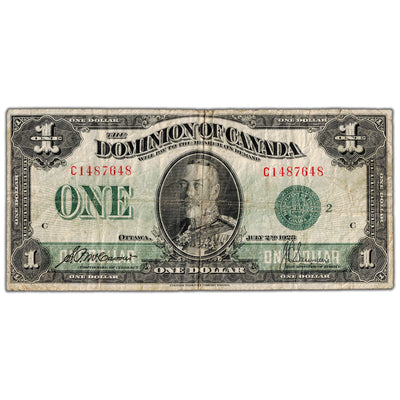 $1 1923 Dominion of Canada Note Green Seal Series C DC-25j - Fine