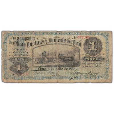 Peru Compania de Obras Publicas Y Fomento Del Peru 1876 1 Sol Note P #S444b - Filler