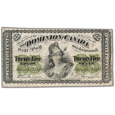 25 Cents 1870 Dominion of Canada Shinplaster Note Plain DC-1c - Fine
