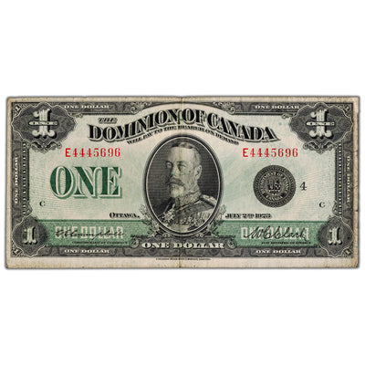 $1 1923 Dominion of Canada Note Black Seal Series E DC-25o - Circulated (pinholes)