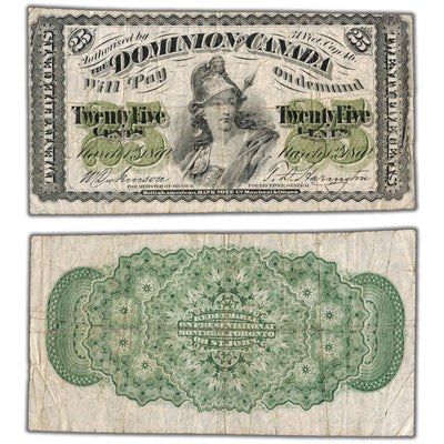 25 Cents 1870 Dominion of Canada Shinplaster Note Plain DC-1c - Fine