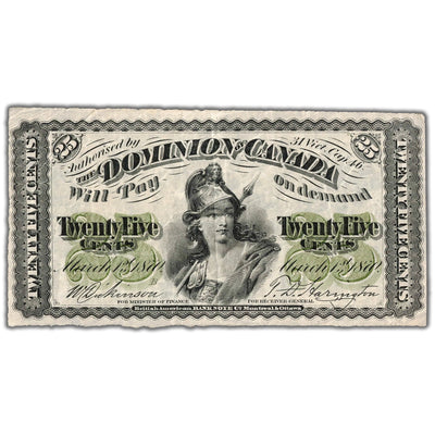 25 Cents 1870 Dominion of Canada Shinplaster Note Large 'B' DC-1b - VF