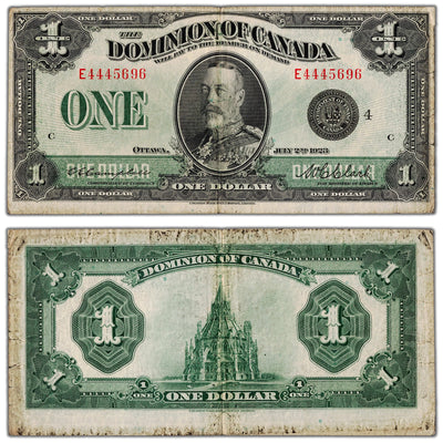 $1 1923 Dominion of Canada Note Black Seal Series E DC-25o - Circulated (pinholes)