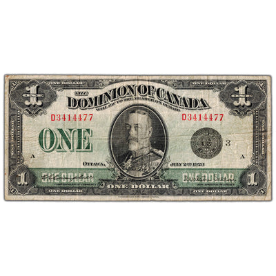 $1 1923 Dominion of Canada Note Black Seal Series D DC-25n - Fine