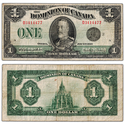 $1 1923 Dominion of Canada Note Black Seal Series D DC-25n - Fine