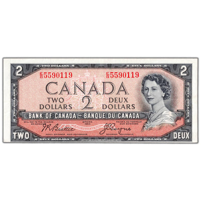 $2 1954 Bank of Canada Note Devil Face E/B Prefix BC-30b - About EF