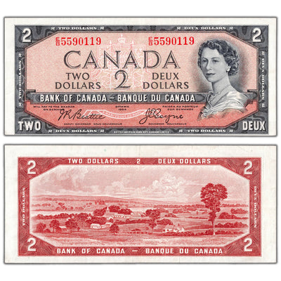 $2 1954 Bank of Canada Note Devil Face E/B Prefix BC-30b - About EF