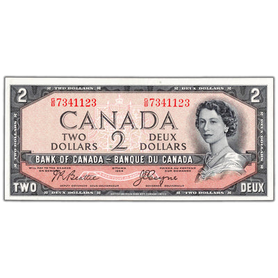 $2 1954 Bank of Canada Note Devil Face G/B Prefix BC-30b - AU+