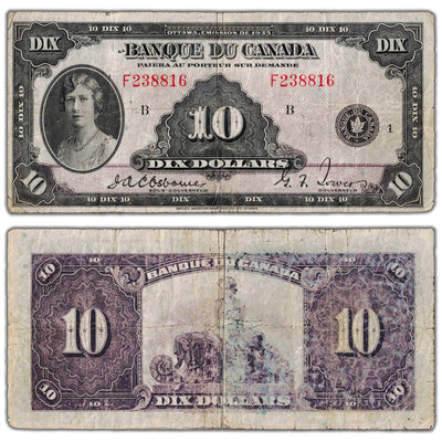 SOLD $10 1935 Banque du Canada Note French Text BC-8 - Faded Back