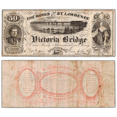 $50 ND The Banks of the St. Lawrence Victoria Bridge Scrip Note