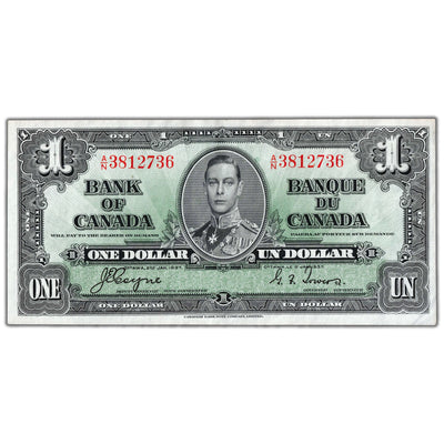 SOLD $1 1937 Bank of Canada Note Coyne-Towers A/N Prefix BC-21d - EF/AU
