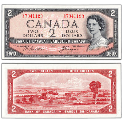 $2 1954 Bank of Canada Note Devil Face G/B Prefix BC-30b - AU+