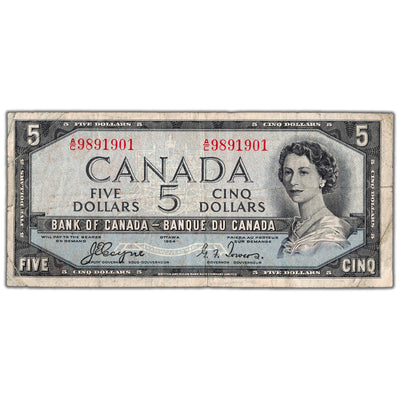 $5 1954 Bank of Canada Note Devil Face A/C Prefix BC-31a - VG/F