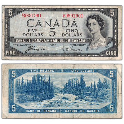 $5 1954 Bank of Canada Note Devil Face A/C Prefix BC-31a - VG/F